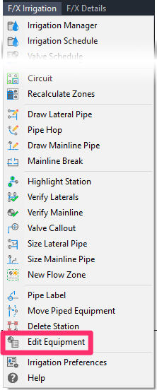 F/X Irrigation menu